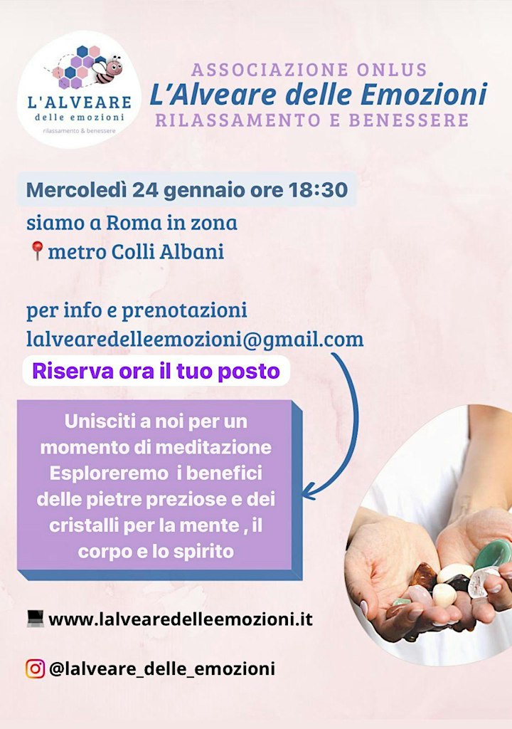 Vieni a partecipare al nostro evento Cristalli e meditazione! Un'occasione unica per immergerti nella bellezza dei cristalli e scoprire il potere della meditazione. Siamo lieti di invitarti nel nostro