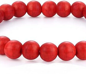 Bracciale Howlite Rosso, Bracciale Perline Rosso 8mm, Braccialetto Rosso, Protezione, Yoga, Allungamento, Uomini, Donne, Protezione, Meditazione, Regalo